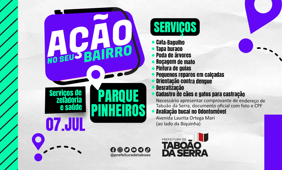 Ação no Seu Bairro acontece no Parque Pinheiros esta semana em Taboão da Serra