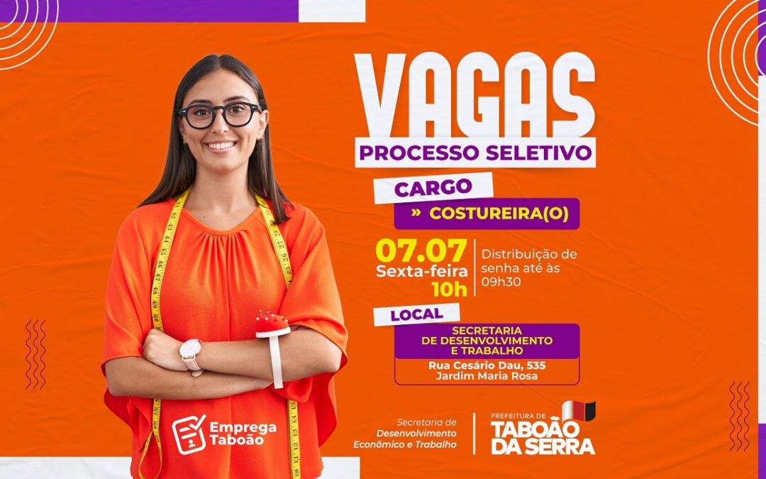 Taboão da Serra realiza seleção para Costureira(o) nesta sexta-feira, 07/07