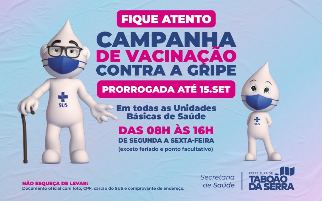 Campanha de vacinação contra gripe é prorrogada até 15/09 em Taboão da Serra
