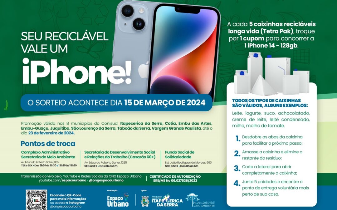 Recicla Itapecerica: Seu reciclável Tetra Pak pode valer um Iphone 14