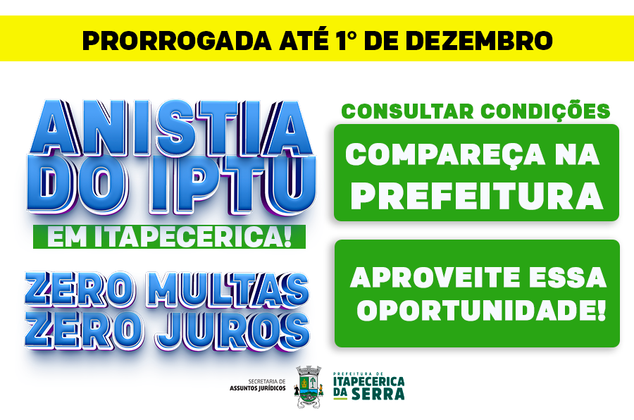Prefeitura prorroga Programa de Anistia de Multas e Juros até dia 1º/12