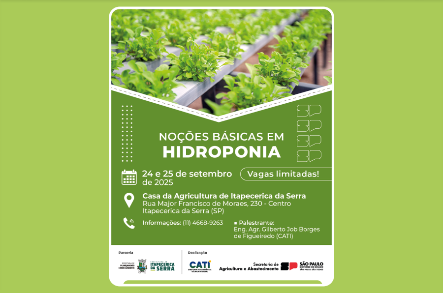Curso Gratuito: Noções Básicas em Hidroponia será realizado em Itapecerica da Serra