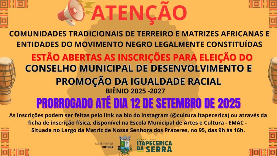 Prorrogadas inscrições para o Conselho de Desenvolvimento e Promoção da Igualdade Racial