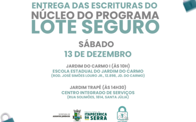 Prefeitura realizará entrega das escrituras do Jd. do Carmo I e Jd. Trapé neste sábado (13/12)