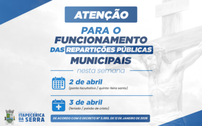 Aviso de não funcionamento das repartições públicas municipais (2 e 3 de abril)