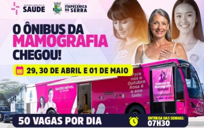 Ônibus da Mamografia oferece atendimentos gratuitos nos dias 29, 30 de abril e 01 de maio