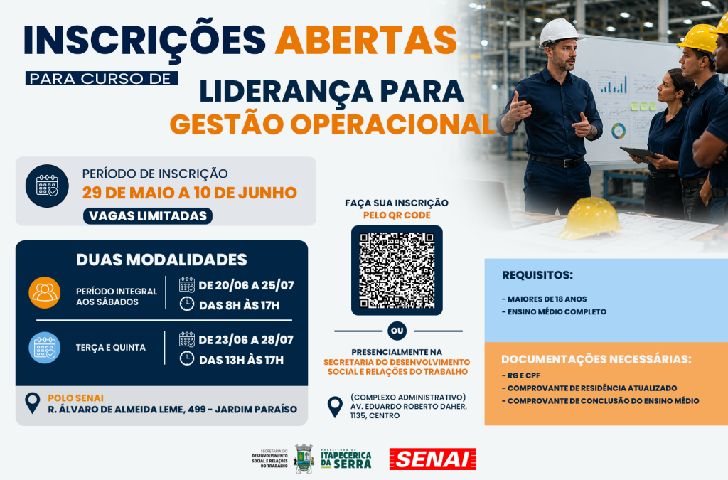 INSCRIÇÕES ABERTAS PARA CURSO DE LIDERANÇA PARA GESTÃO OPERACIONAL