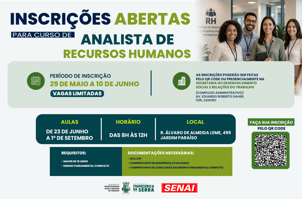 INSCRIÇÕES ABERTAS PARA CURSO DE ANALISTA DE RECURSOS HUMANOS