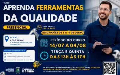 Prefeitura abre inscrições para curso gratuito de Ferramentas da Qualidade em parceria com SENAI e SEBRAE