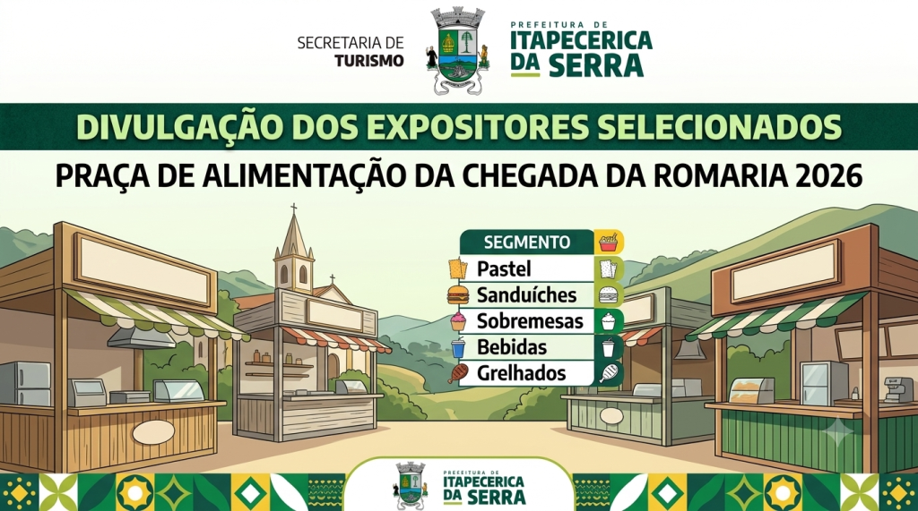 SECRETARIA MUNICIPAL DE TURISMO DIVULGA A RELAÇÃO DOS EXPOSITORES SELECIONADOS PARA A PRAÇA DE ALIMENTAÇÃO DA CHEGADA DA ROMARIA 2026