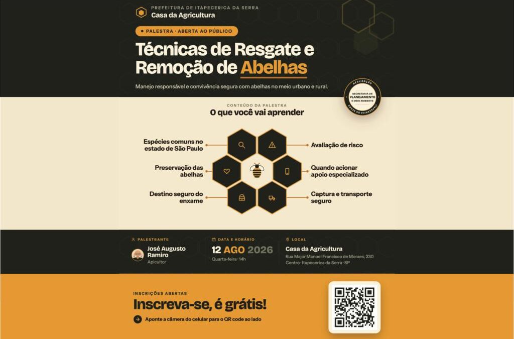 Casa da Agricultura promove palestra gratuita sobre técnicas de resgate e remoção de abelhas