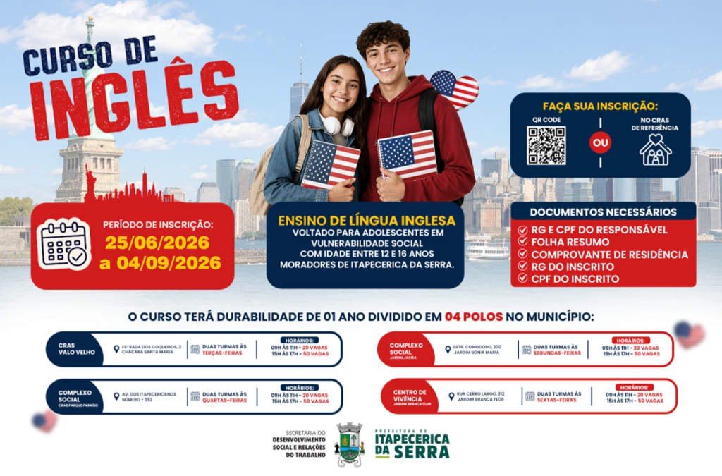 Prefeitura prorroga inscrições para curso gratuito de Inglês