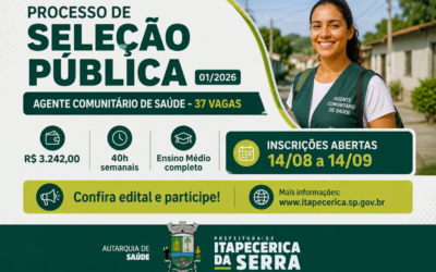 Autarquia Municipal de Saúde abre inscrições para Processo de Seleção Pública com 37 vagas para Agente Comunitário