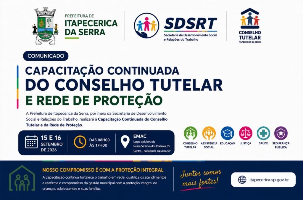 Capacitação Continuada do Conselho Tutelar e da Rede de Proteção será realizada em setembro
