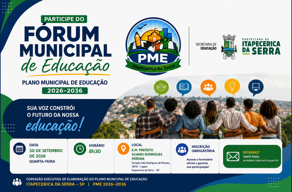 Fórum Municipal de Educação abre inscrições para participação na construção do Plano Municipal de Educação 2026–2036