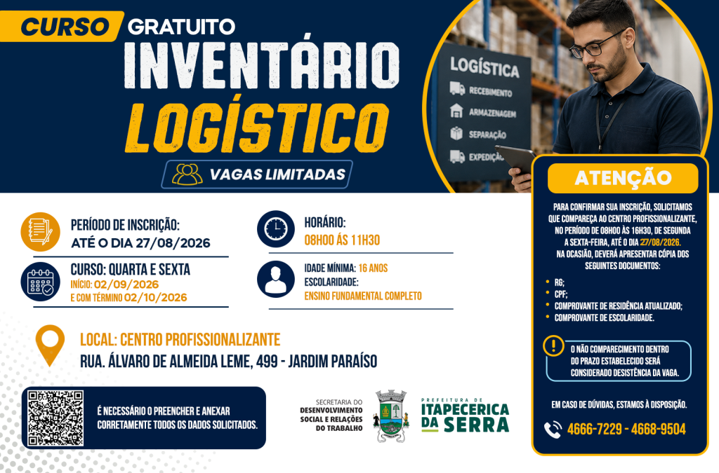 Prorrogadas as inscrições para curso de Inventário Logístico