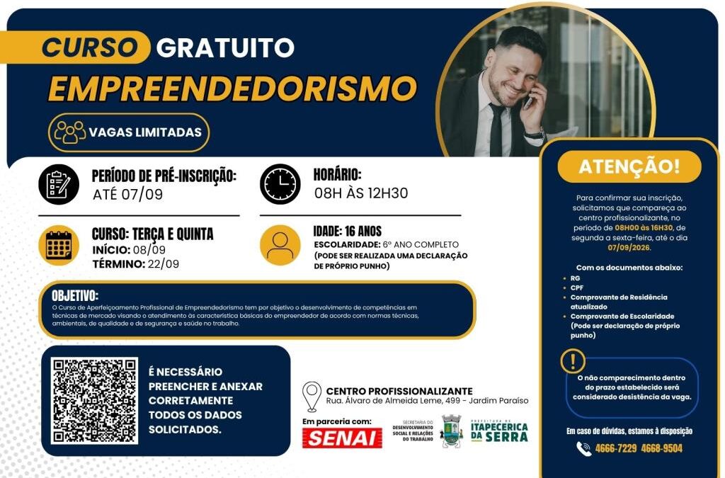 Centro Profissionalizante oferece capacitação gratuita em Empreendedorismo