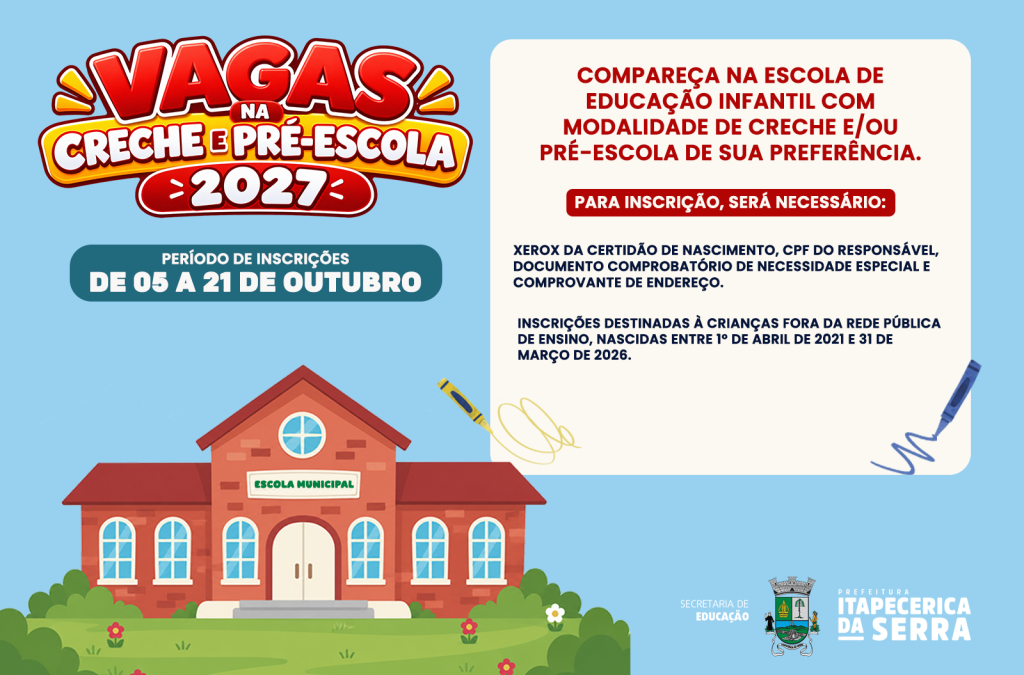 Prefeitura de Itapecerica da Serra abrirá inscrições para vagas na Creche e Pré-Escola 2027